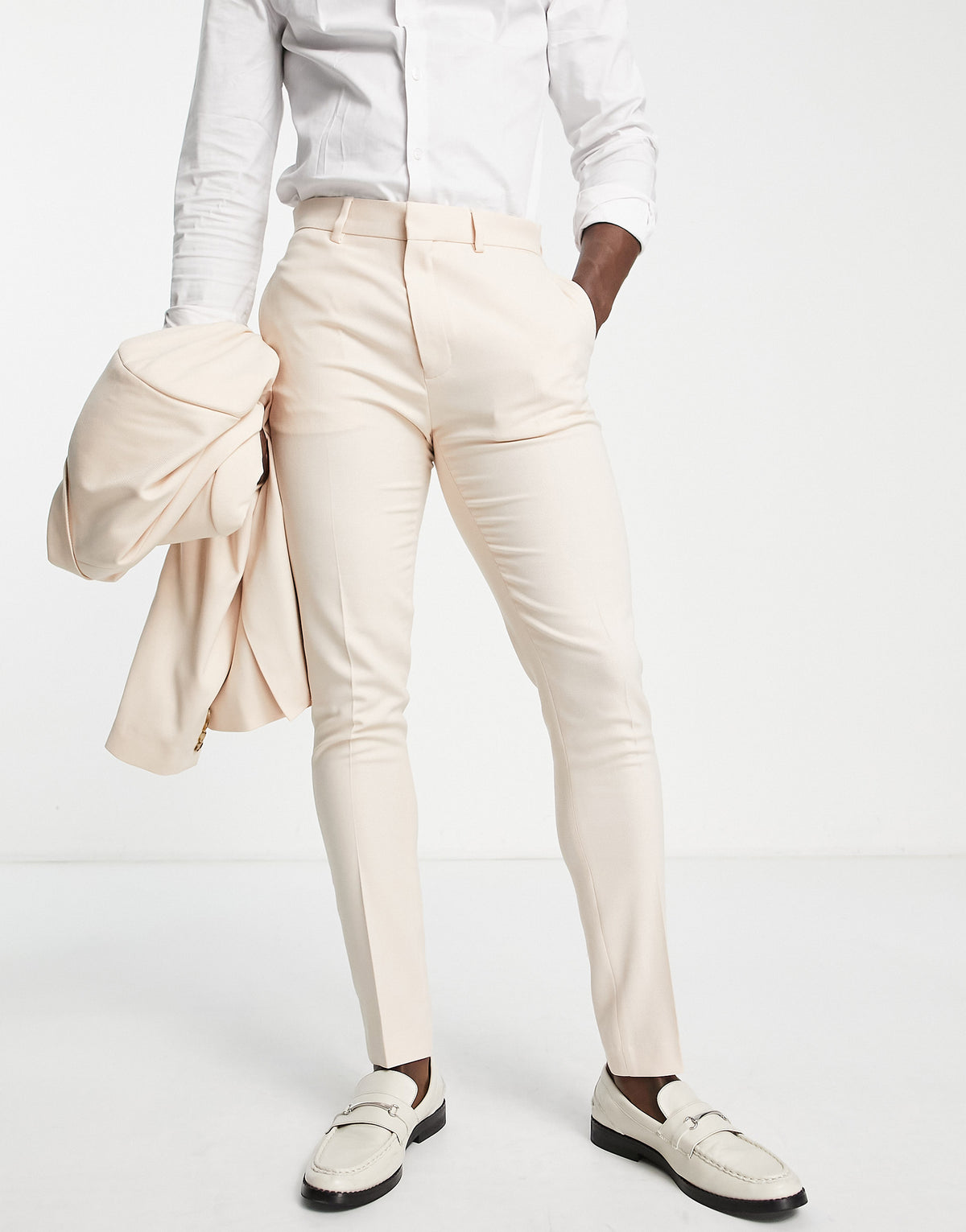 ASOS DESIGN wedding skinny suit trousers with micro texture in stone