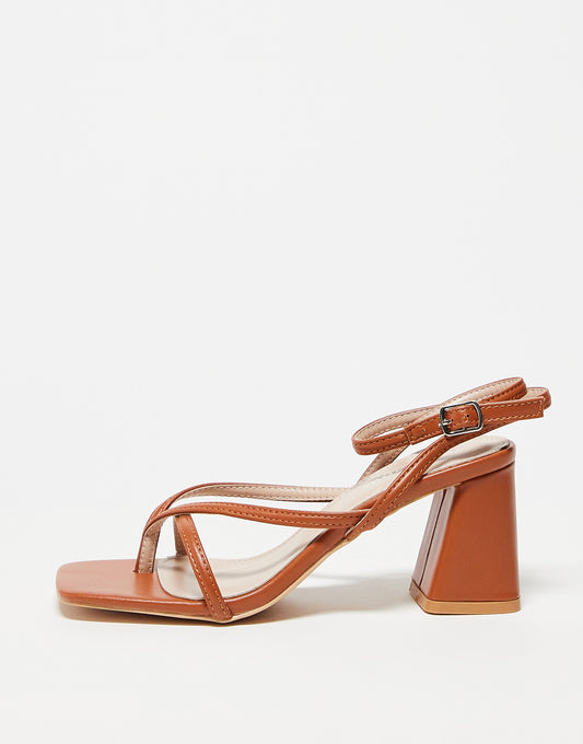 Glamorous mid heel sandals in camel