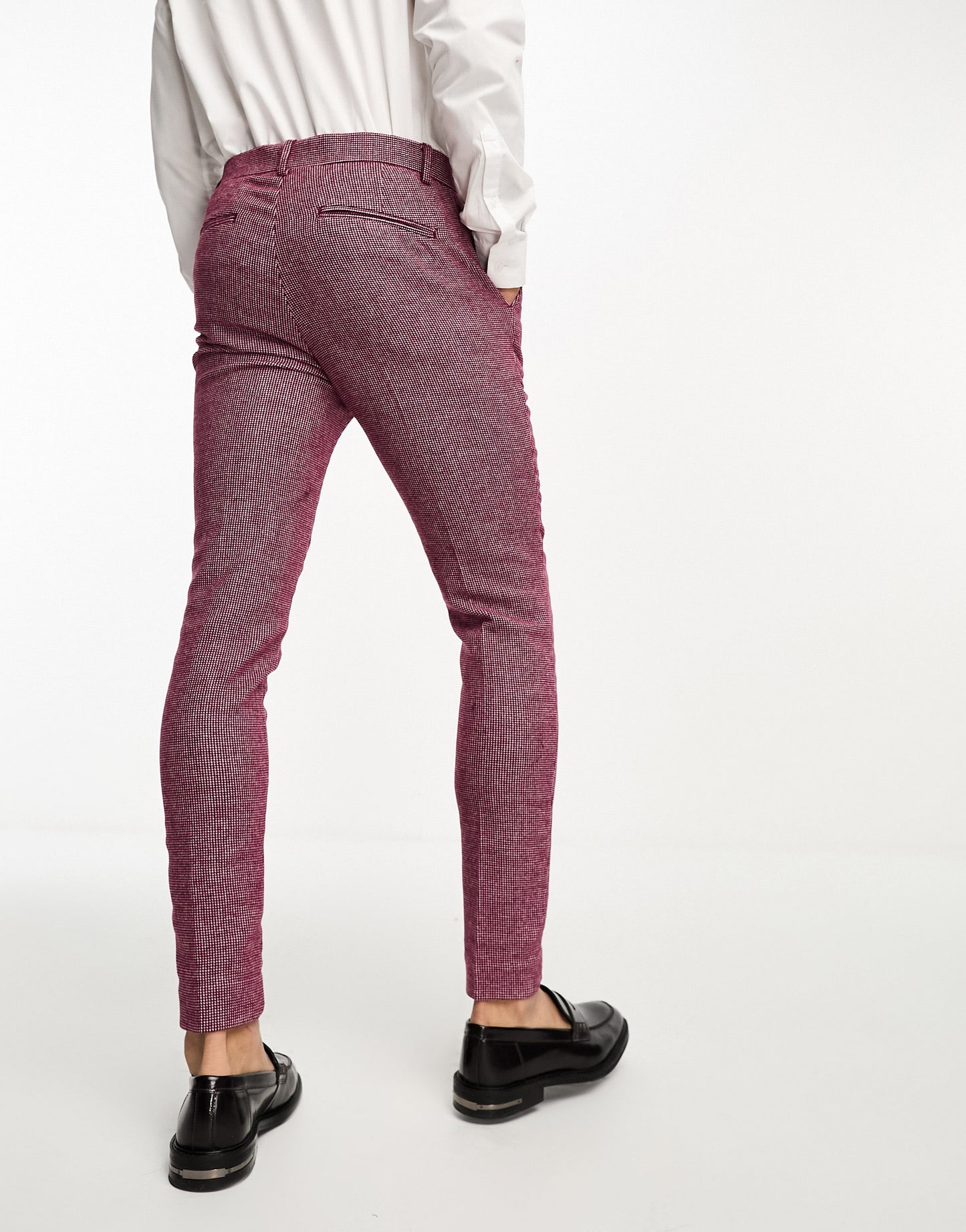 ASOS DESIGN wedding super skinny wool mix puppytooth suit trousers in burgundy