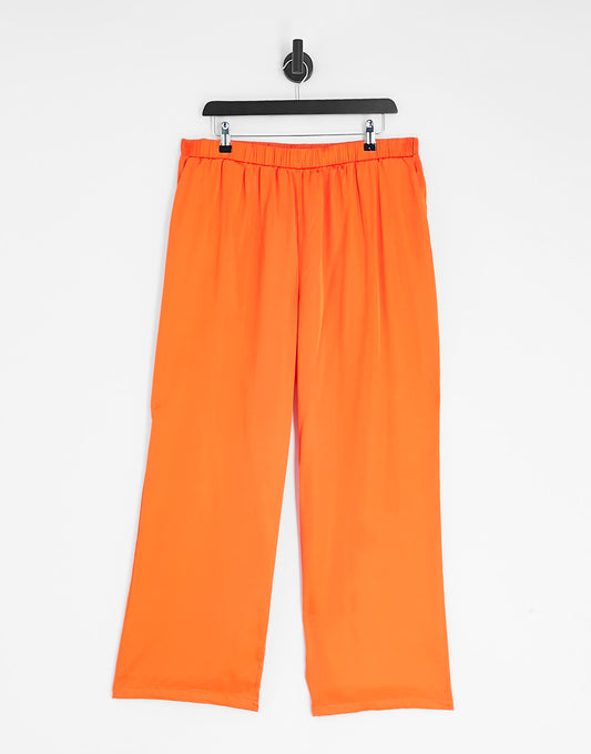 Vero Moda Curve satin wide leg trousers in bright orange