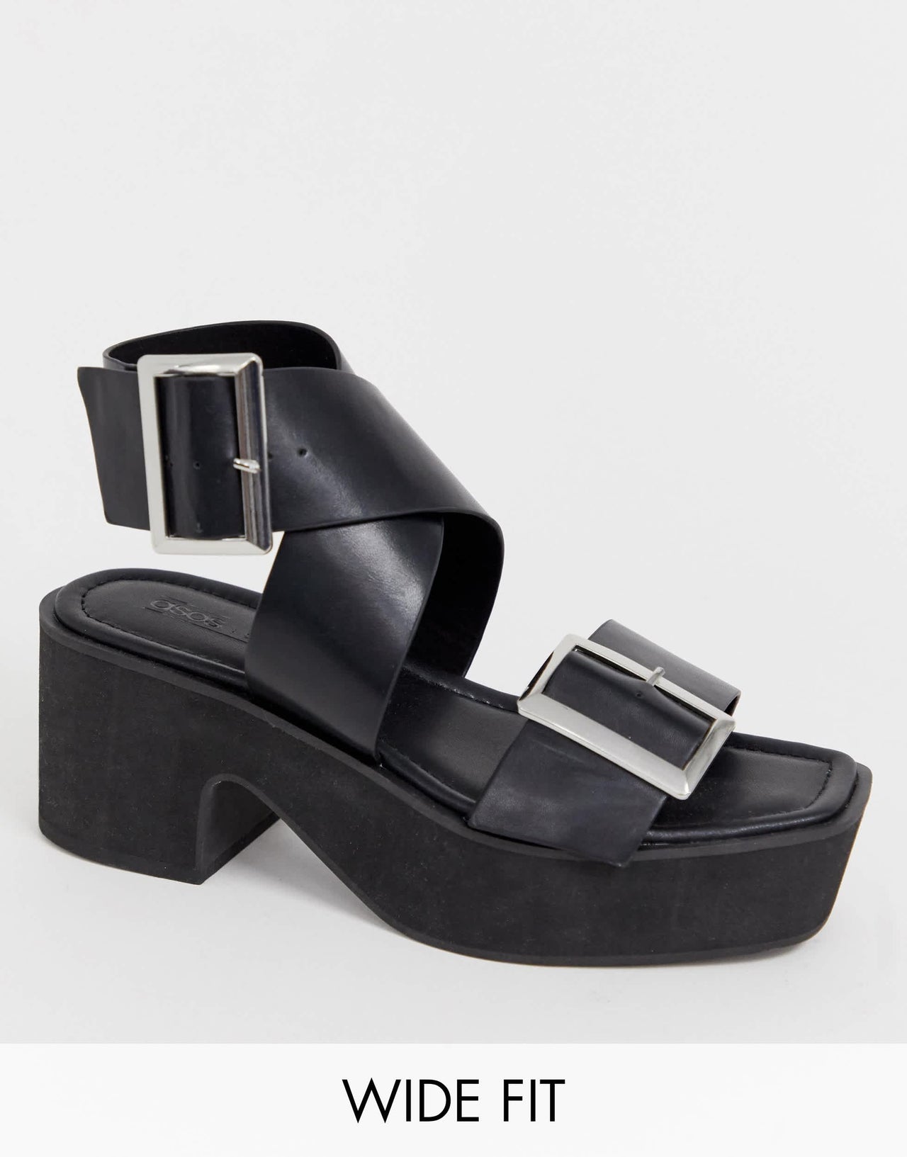 ASOS DESIGN Wide Fit Halford chunky heeled sandal in black