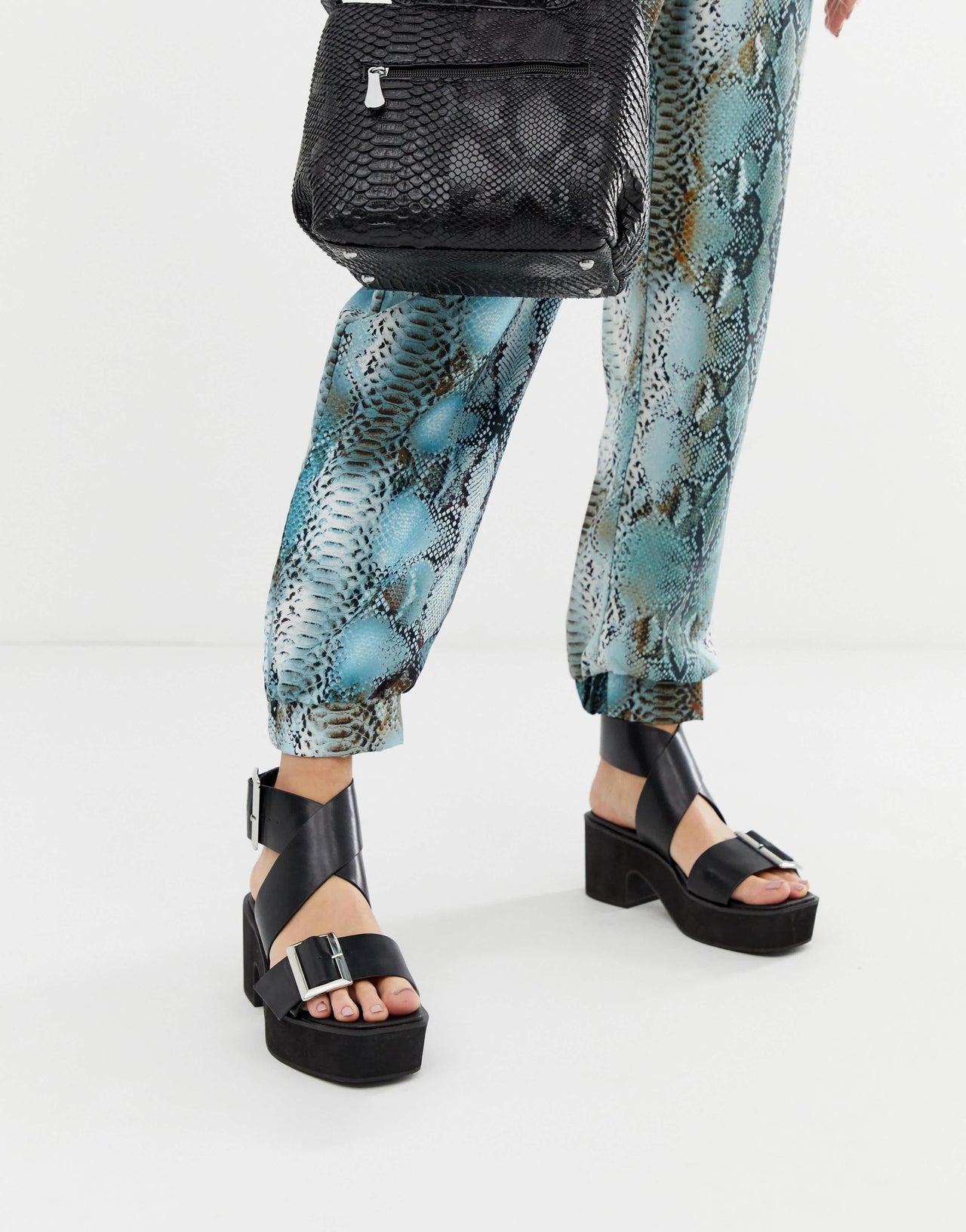 ASOS DESIGN Wide Fit Halford chunky heeled sandal in black