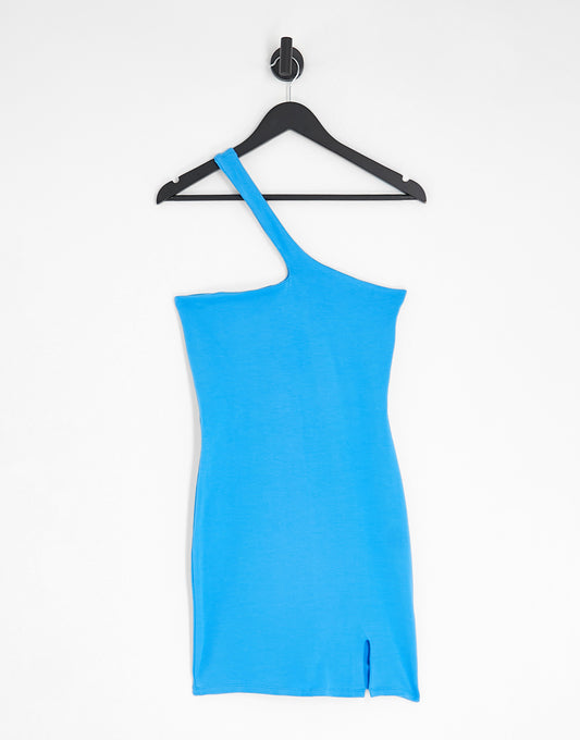 Noisy May exclusive one shoulder side split mini dress in bright blue