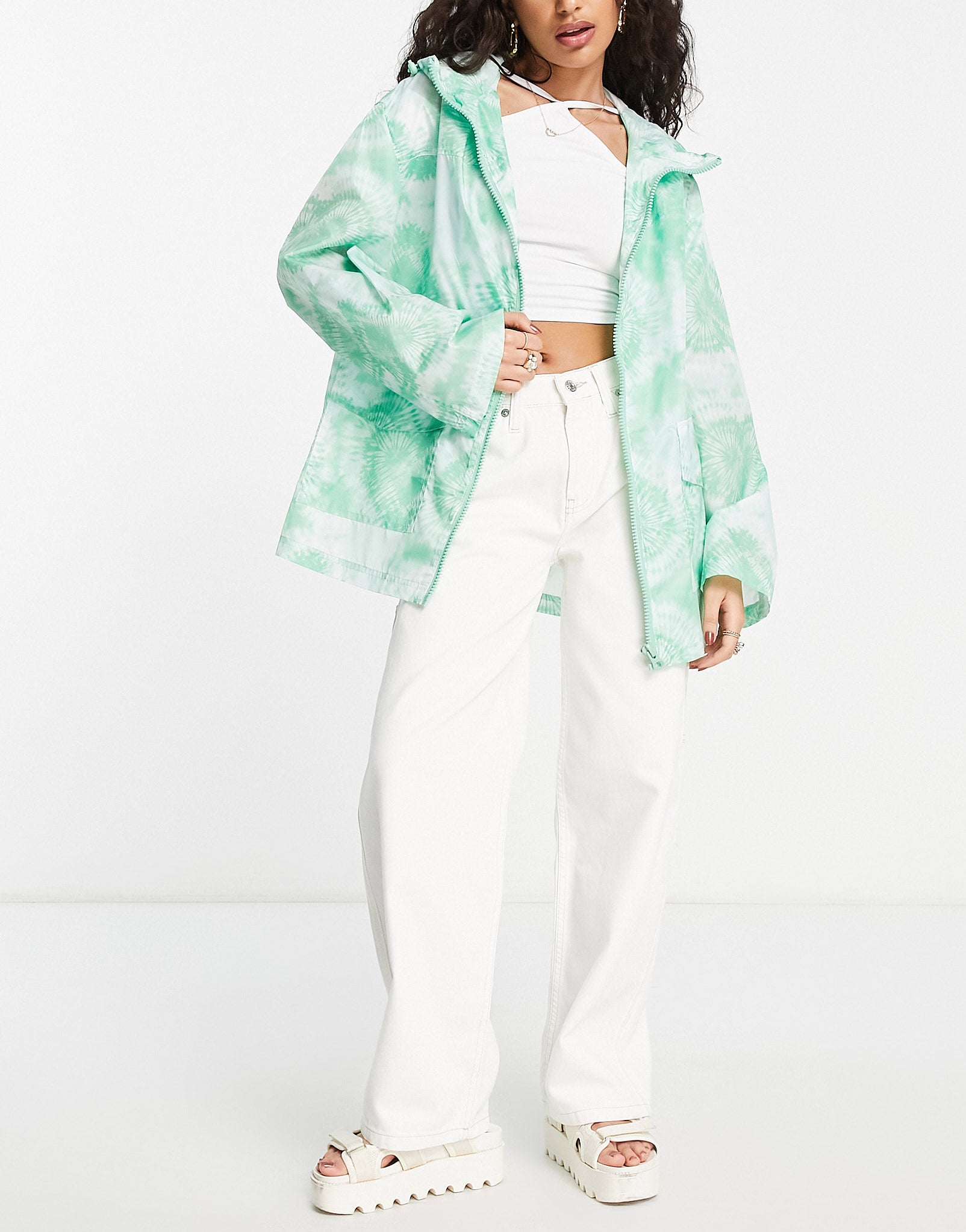 ASOS DESIGN Petite printed rain jacket in green – ASOS Sample Sale