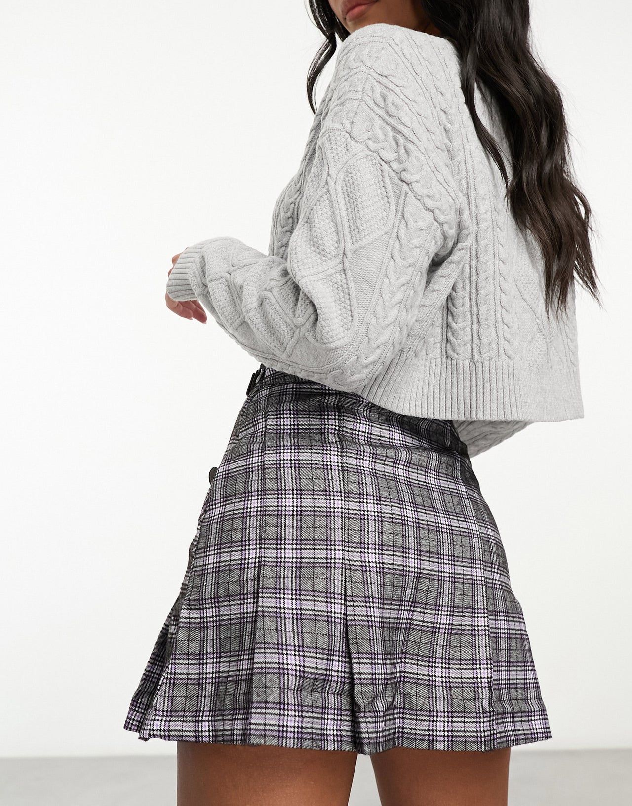 Pull&Bear mini check skirt in brown