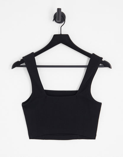ASOS DESIGN Fuller Bust crop cami with square neck and seam detail in black