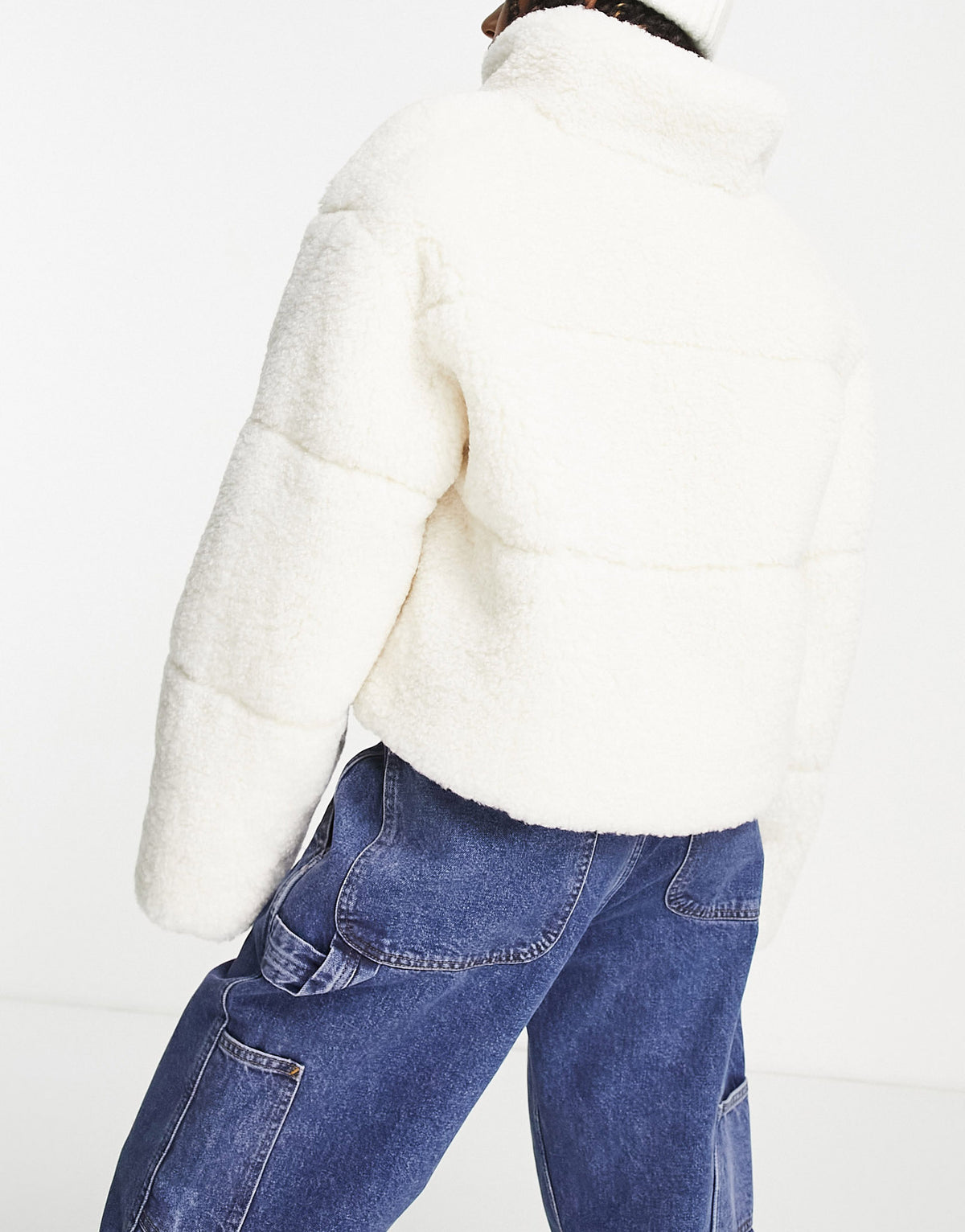 ASOS DESIGN heart quilted padded borg jacket in green