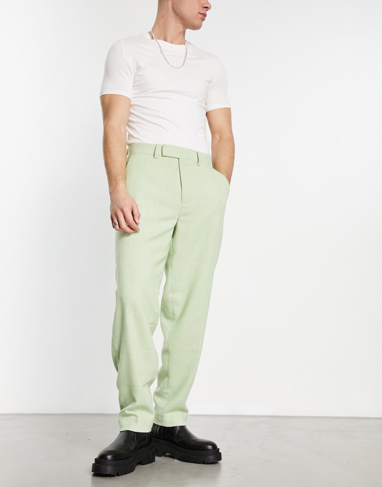 ASOS DESIGN oversized wool mix smart trousers in sage micro check