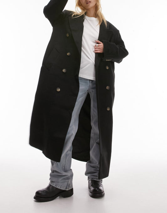 Topshop Petite smart oversized coat in black