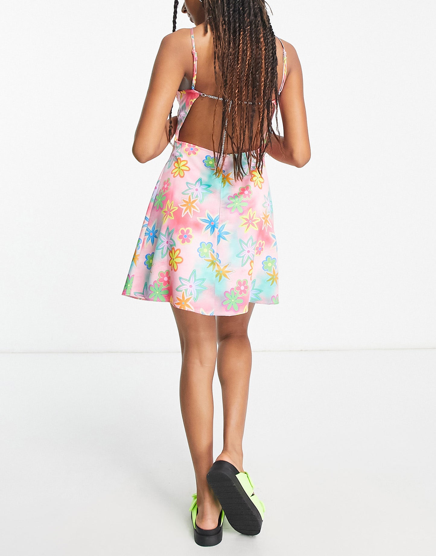 COLLUSION floral print chain strap detail mini dress in pink
