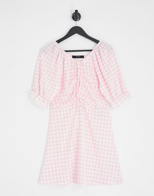 Vero Moda tie front milkmaid mini dress in pink gingham