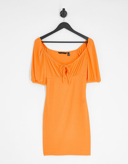 Vero Moda jersey mini dress with tie front in bright orange