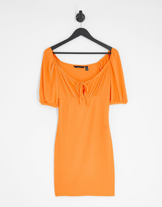 Vero Moda jersey mini dress with tie front in bright orange