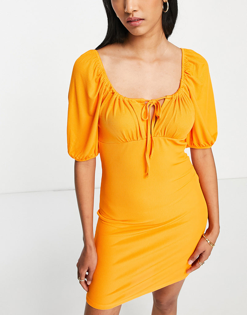 Vero Moda jersey mini dress with tie front in bright orange