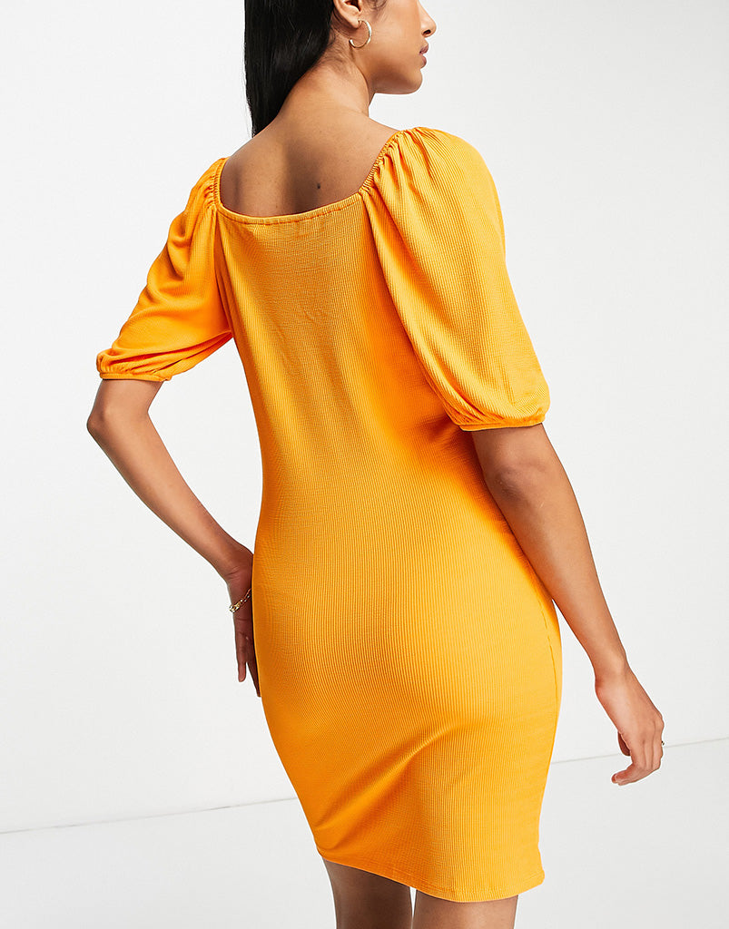Vero Moda jersey mini dress with tie front in bright orange