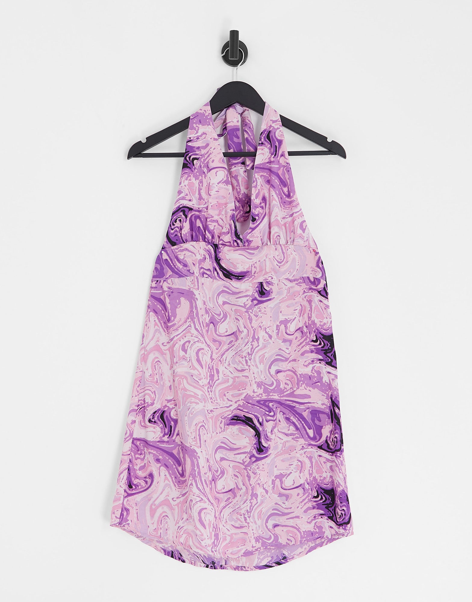 Pieces exclusive halterneck mini dress in bright purple swirl