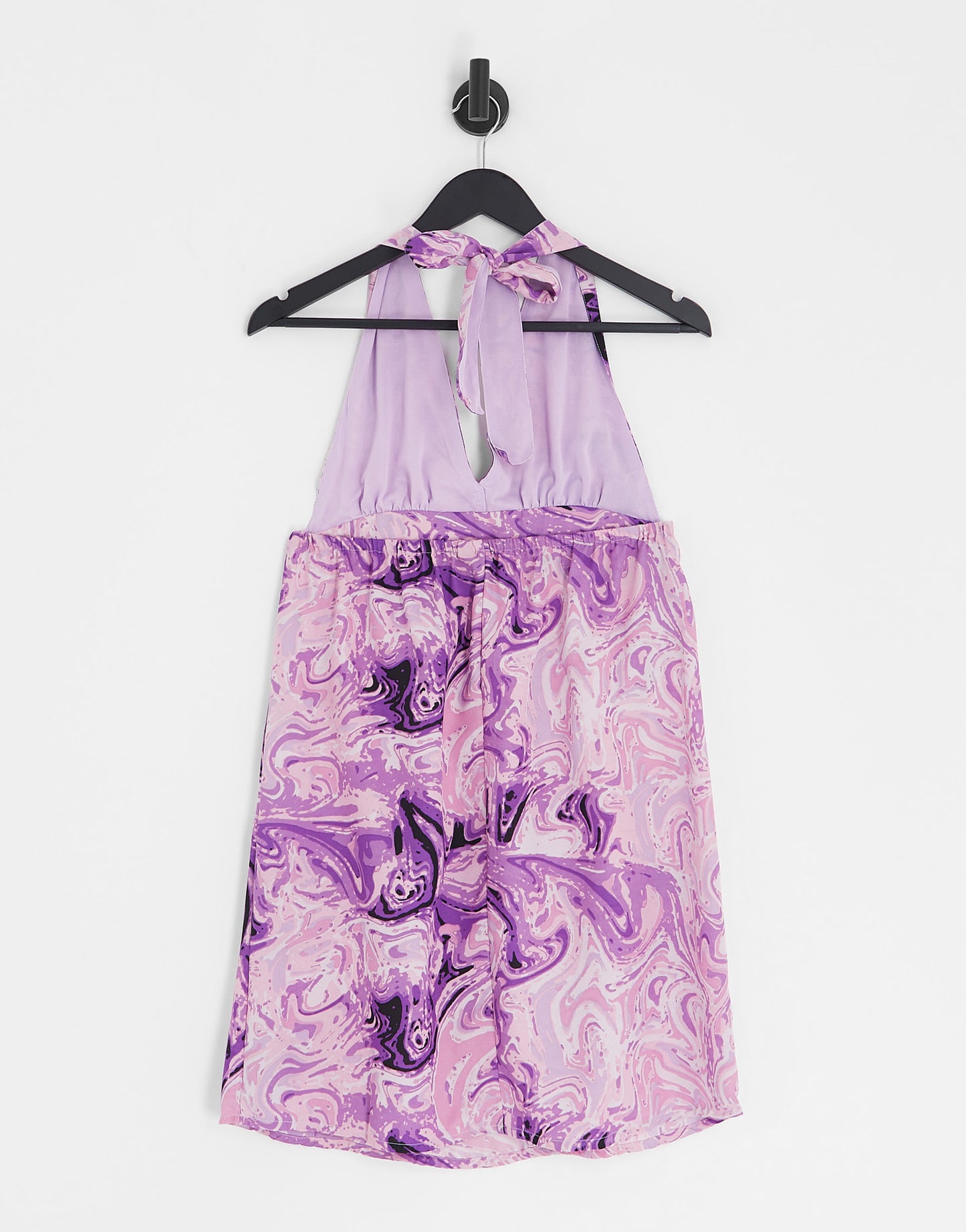 Pieces exclusive halterneck mini dress in bright purple swirl