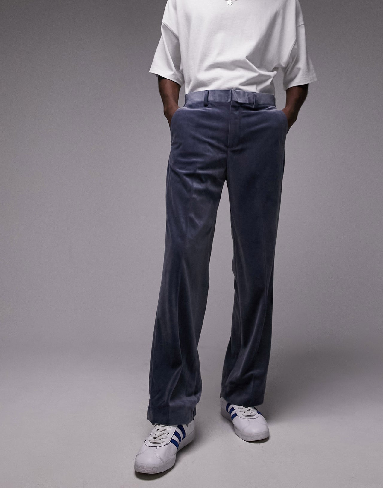 Topman wide leg velvet trousers in blue