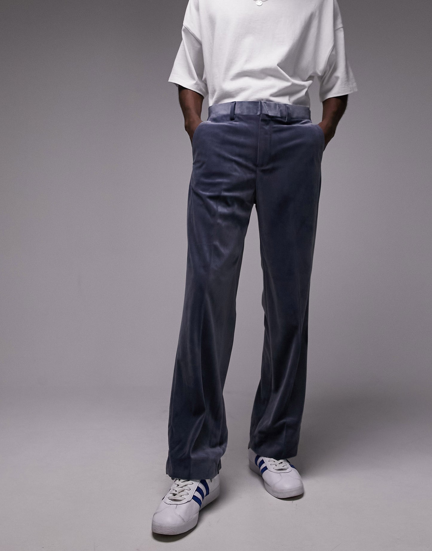 Topman wide leg velvet trousers in blue