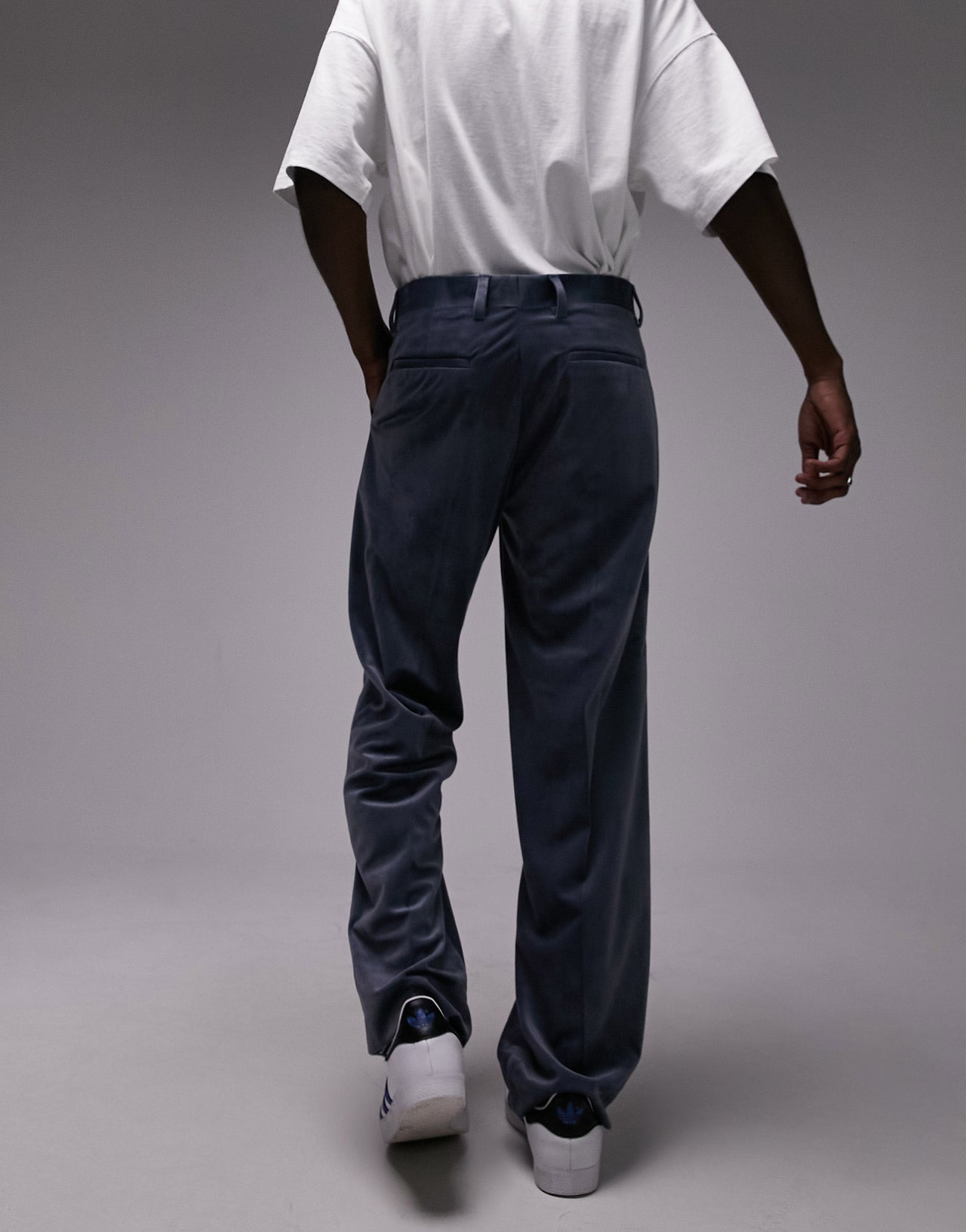 Topman wide leg velvet trousers in blue