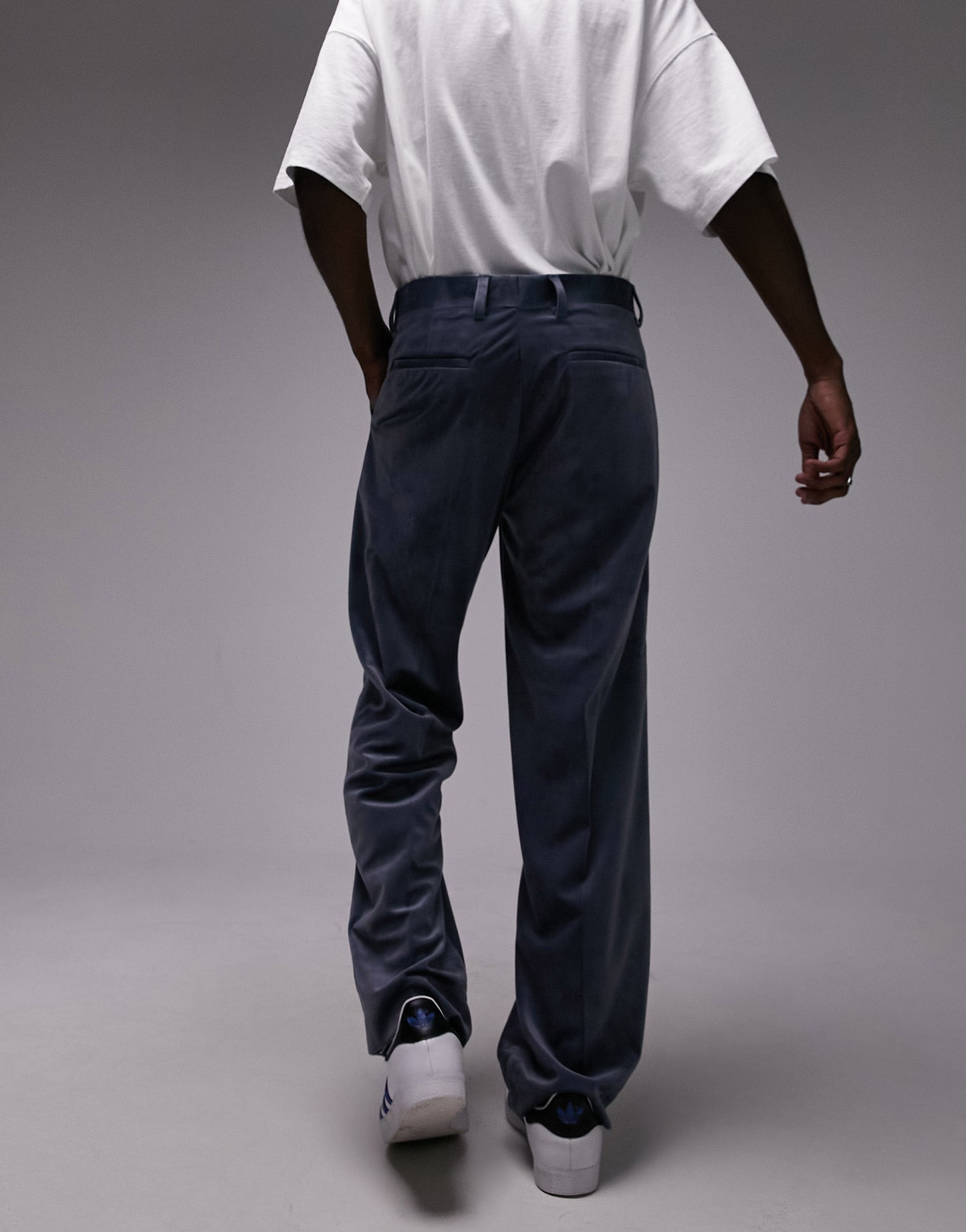 Topman wide leg velvet trousers in blue
