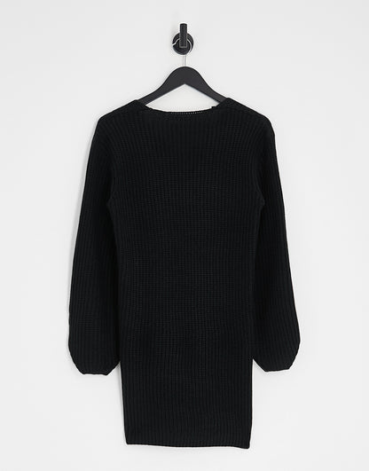 Threadbare ribbed knitted midi dress in black