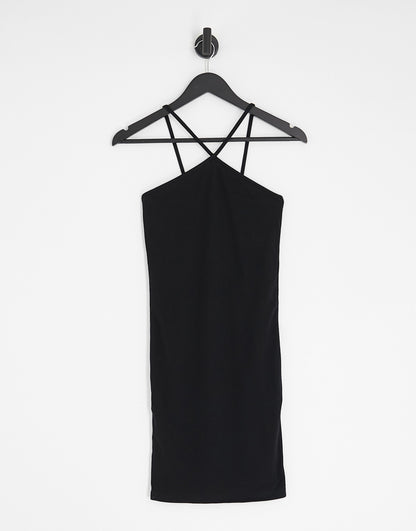 Noisy May ribbed halterneck bodycon mini dress in black