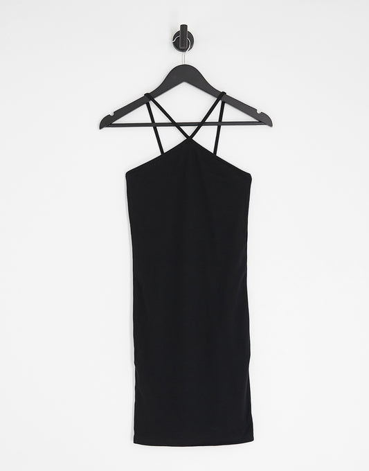 Noisy May ribbed halterneck bodycon mini dress in black