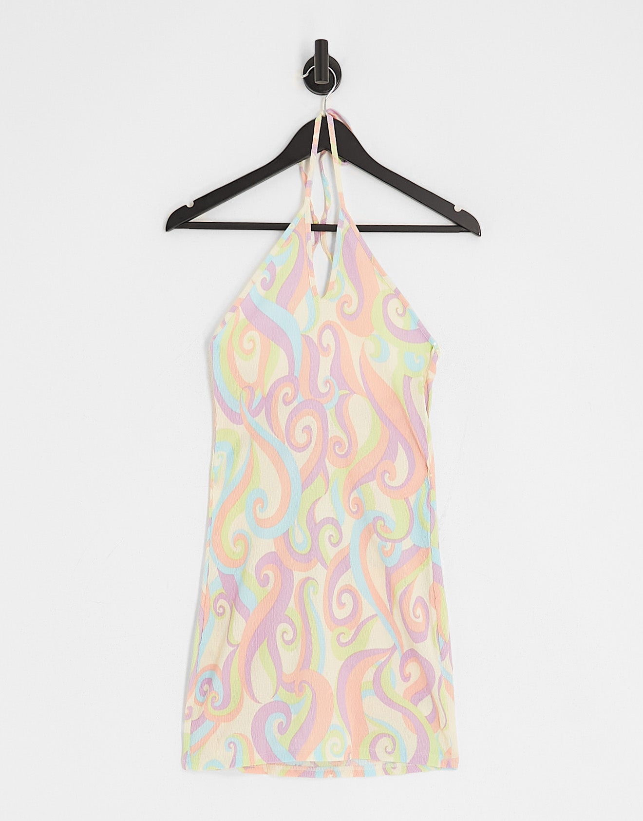 Monki swirl print halterneck mini dress in multi