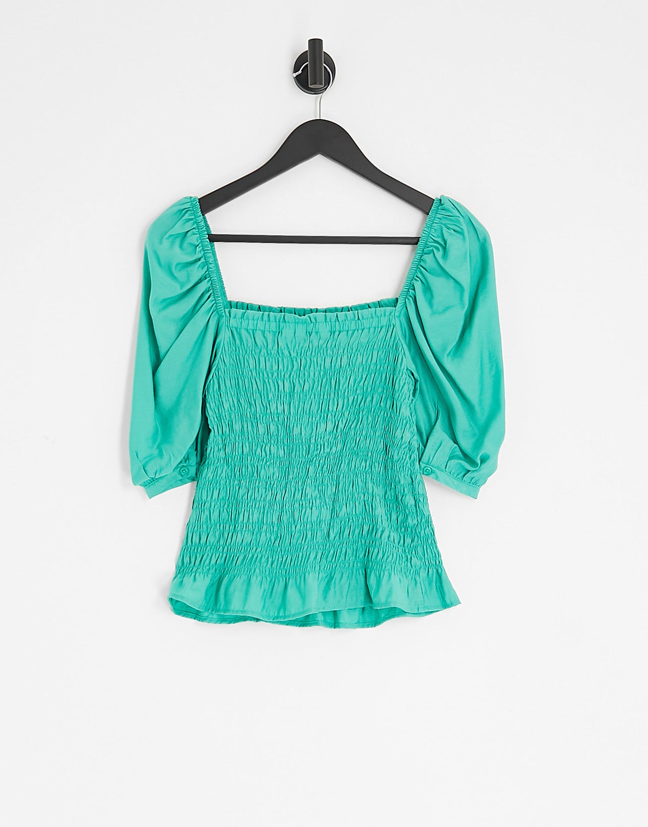 Only shirred puff sleeve top in bright green