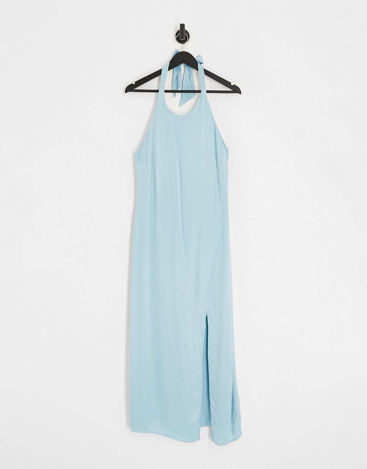 Bershka halterneck occasion midi dress in satin blue