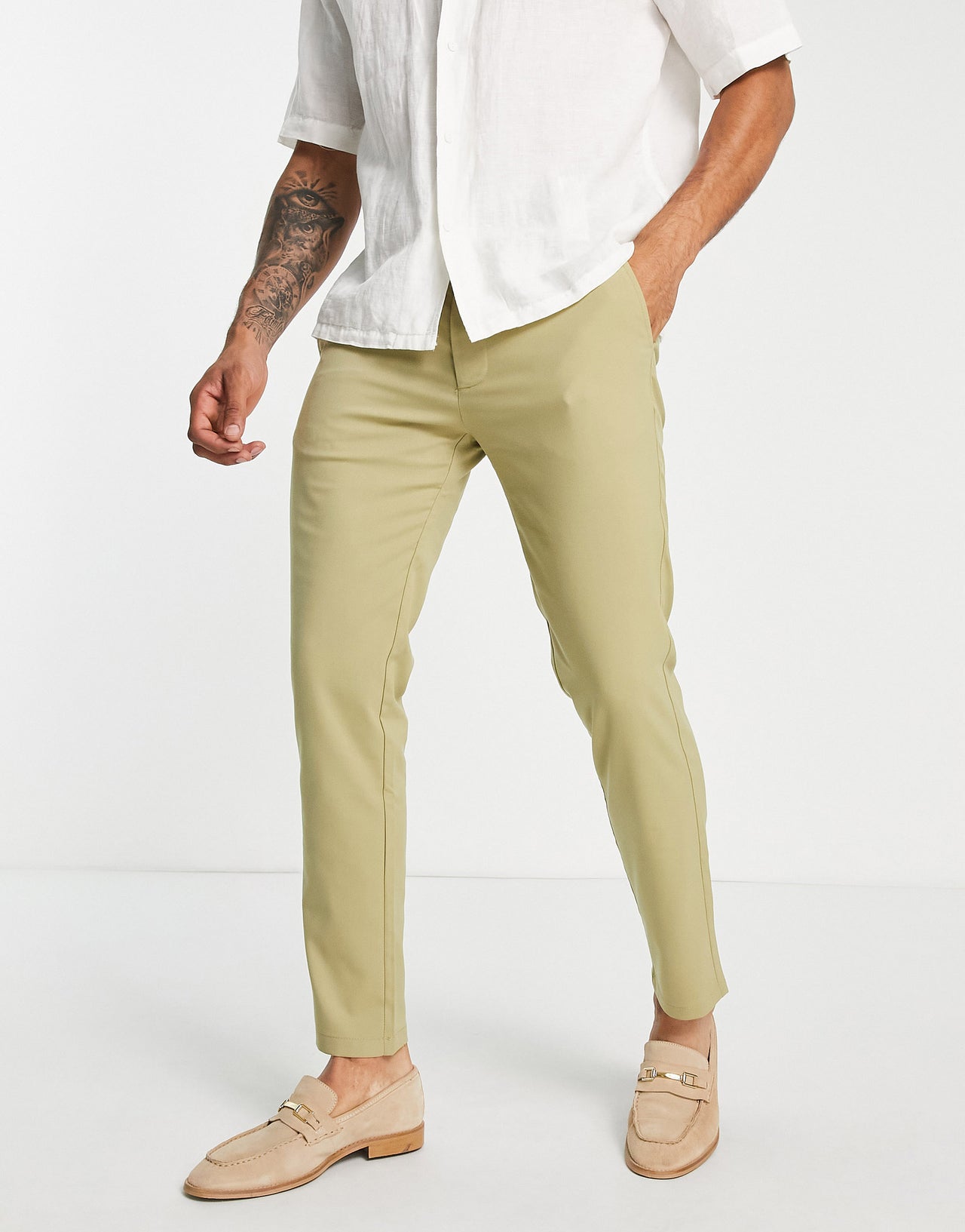 Pull&Bear slim tailored trousers in beige