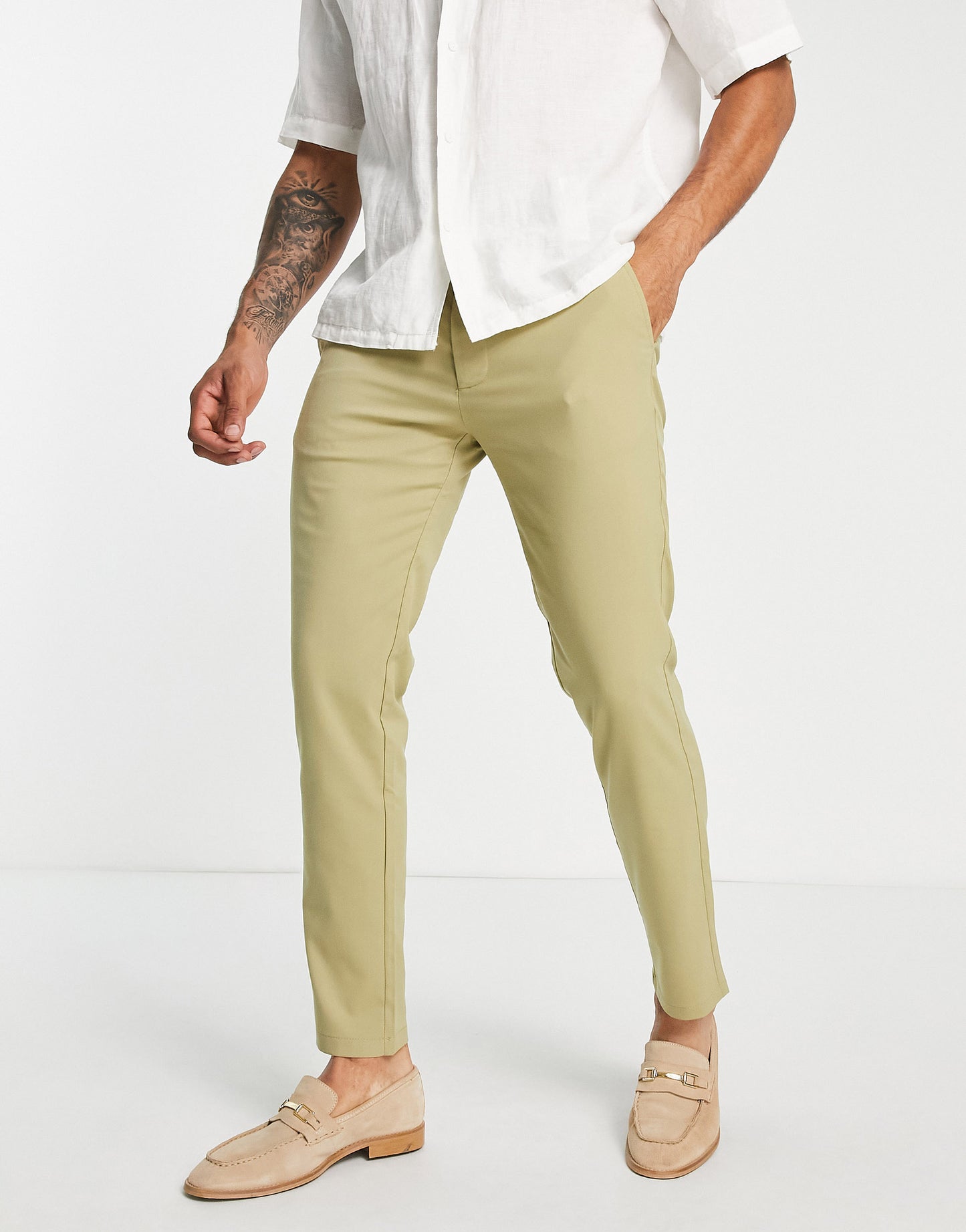Pull&Bear slim tailored trousers in beige