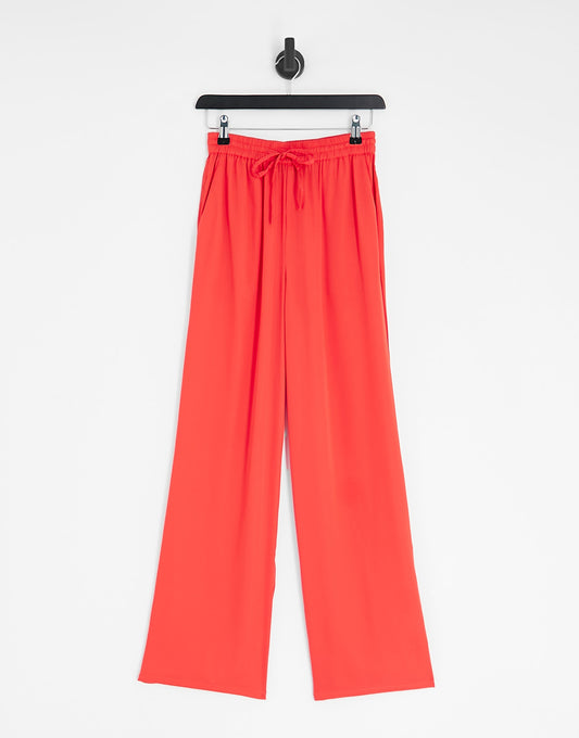 Pieces drawstring waist trousers co-ord in bright red