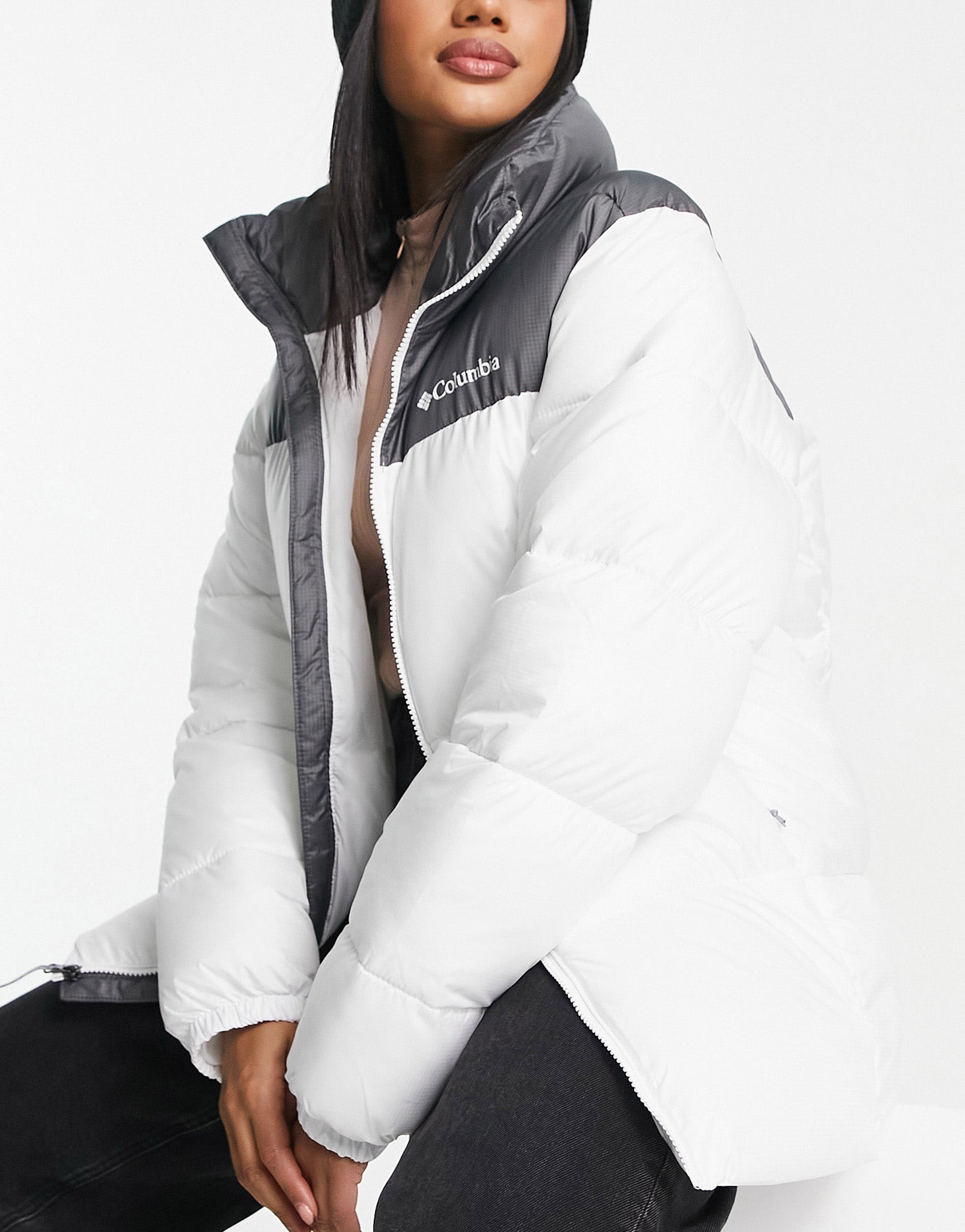 Columbia Puffect puffer jacket in grey and white Exclusive at ASOS