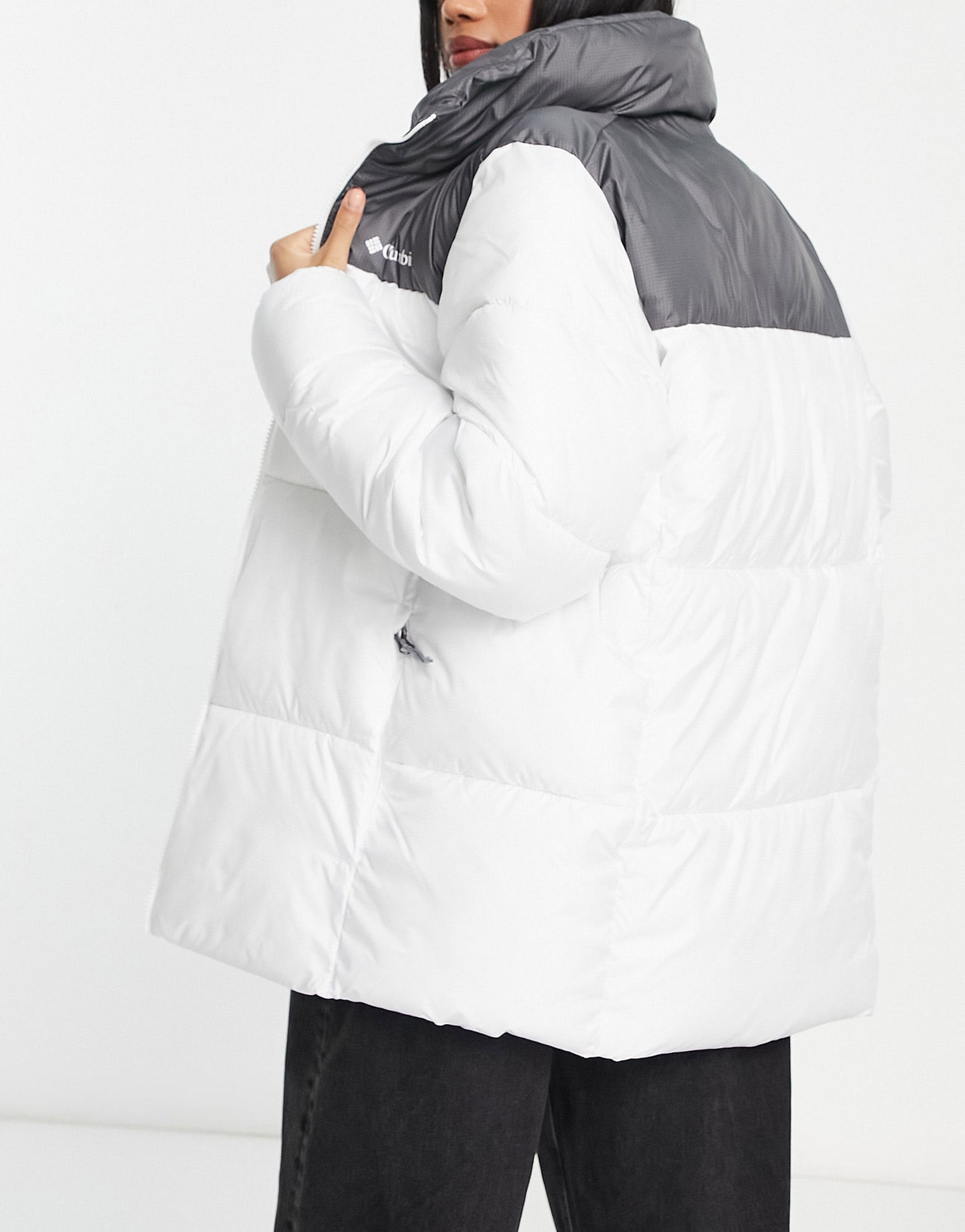 Columbia Puffect puffer jacket in grey and white Exclusive at ASOS