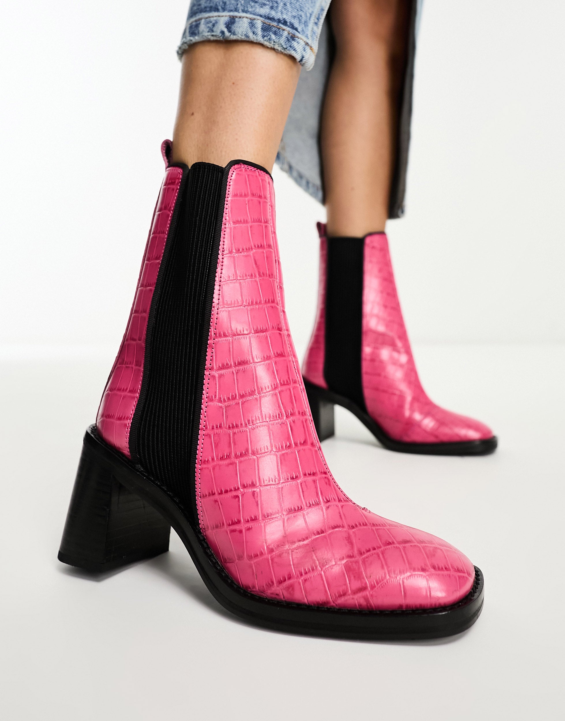 ASOS DESIGN Ratings leather chelsea boots in pink croc ASOS Sample Sale
