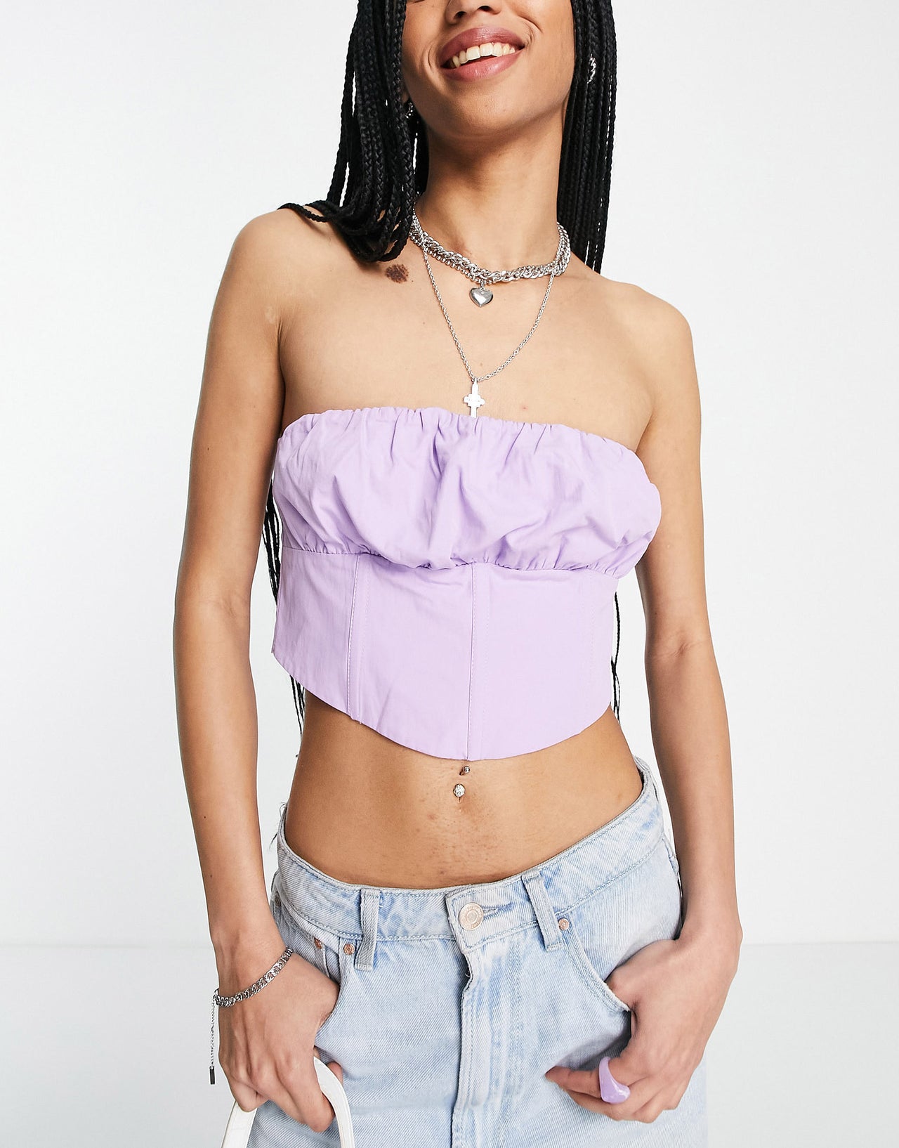 Bershka ruched detail corset top in lilac