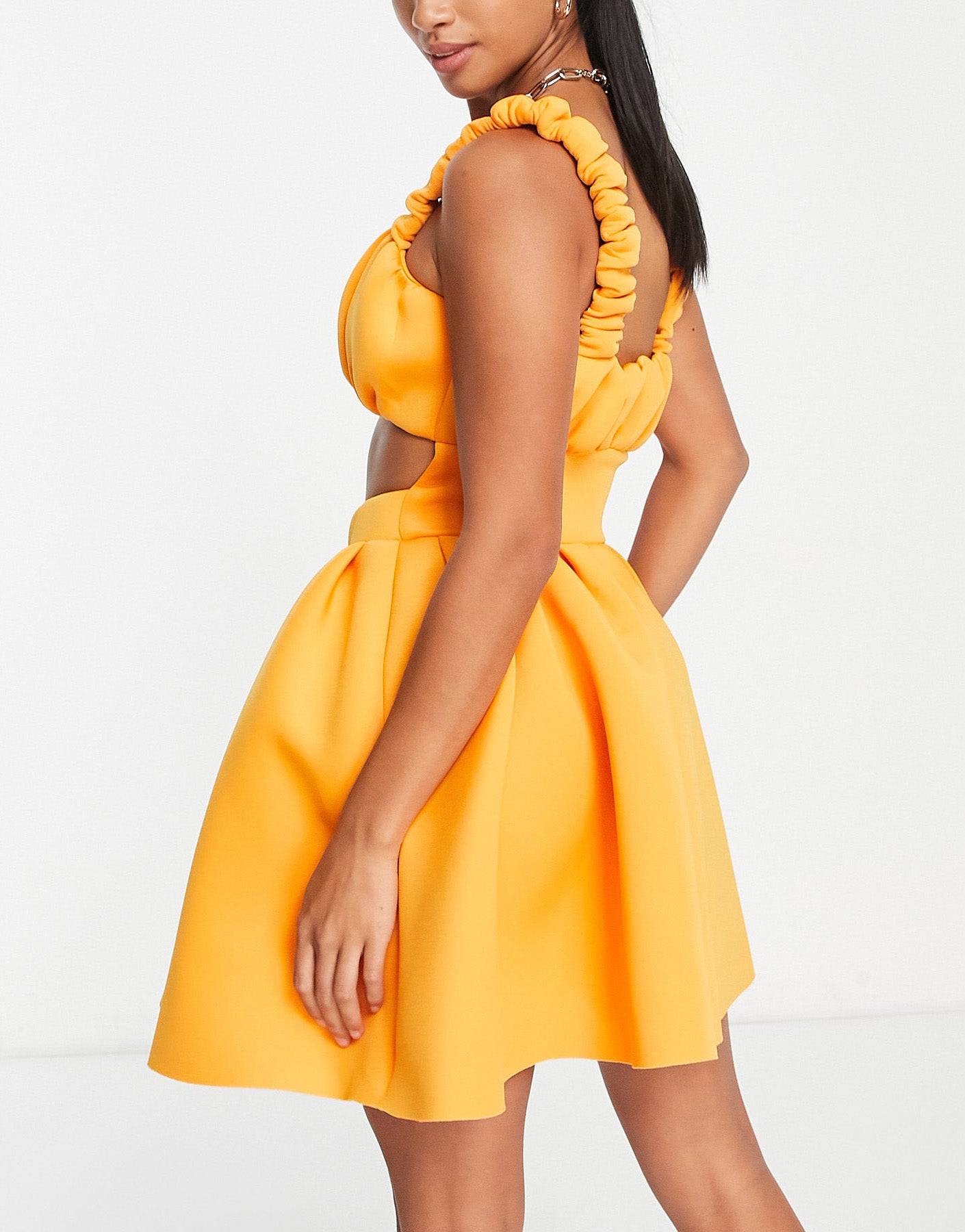 ASOS DESIGN Petite 2 in 1 structured trapeze skater mini dress with bust ruching in orange