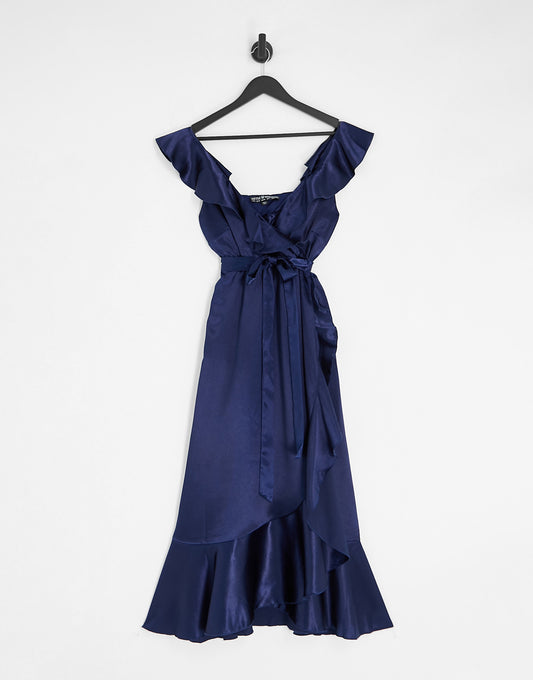 Little Mistress Maternity frill wrap dress in navy