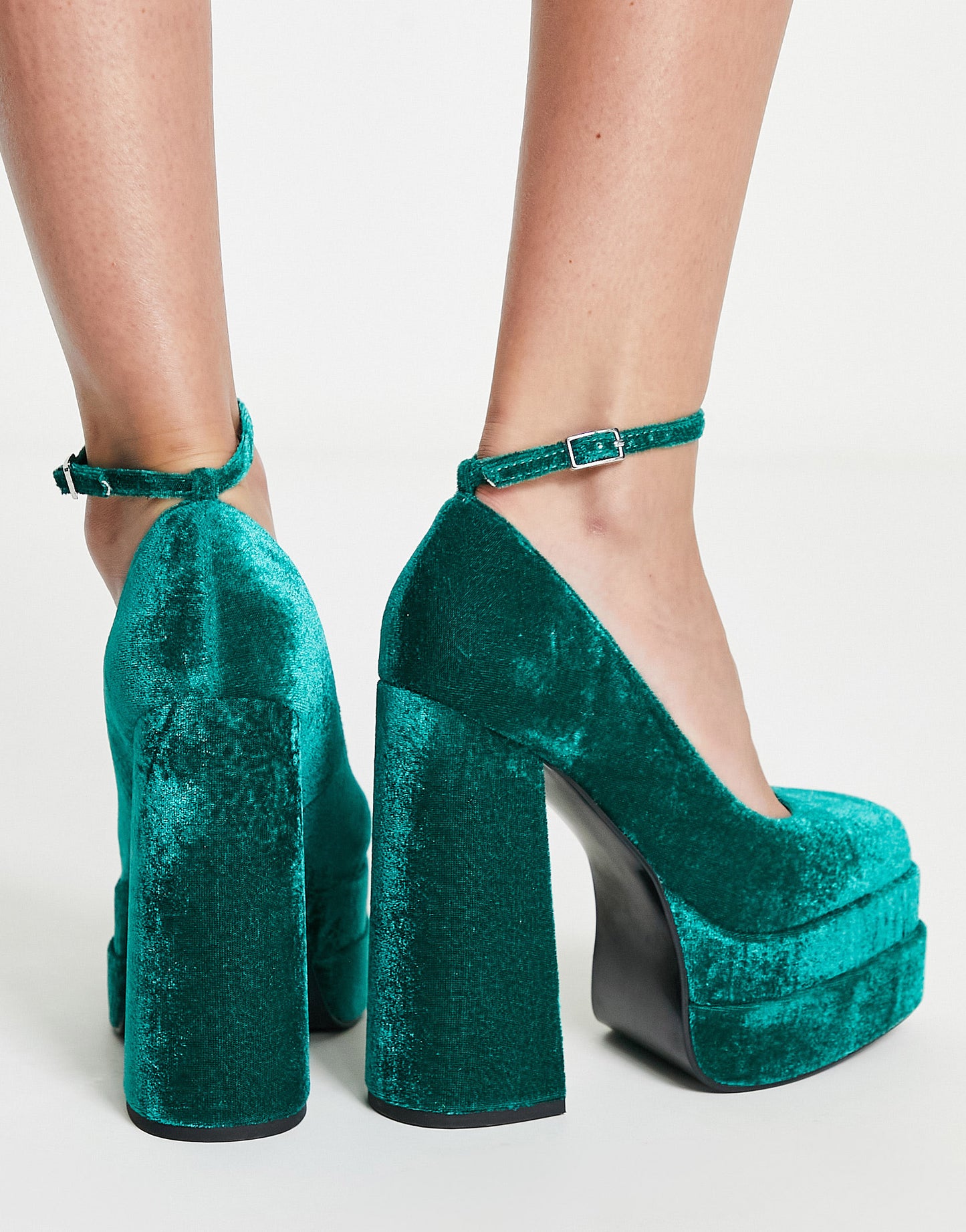 ASOS DESIGN Pistol double platform heeled shoes in teal velvet ASOS
