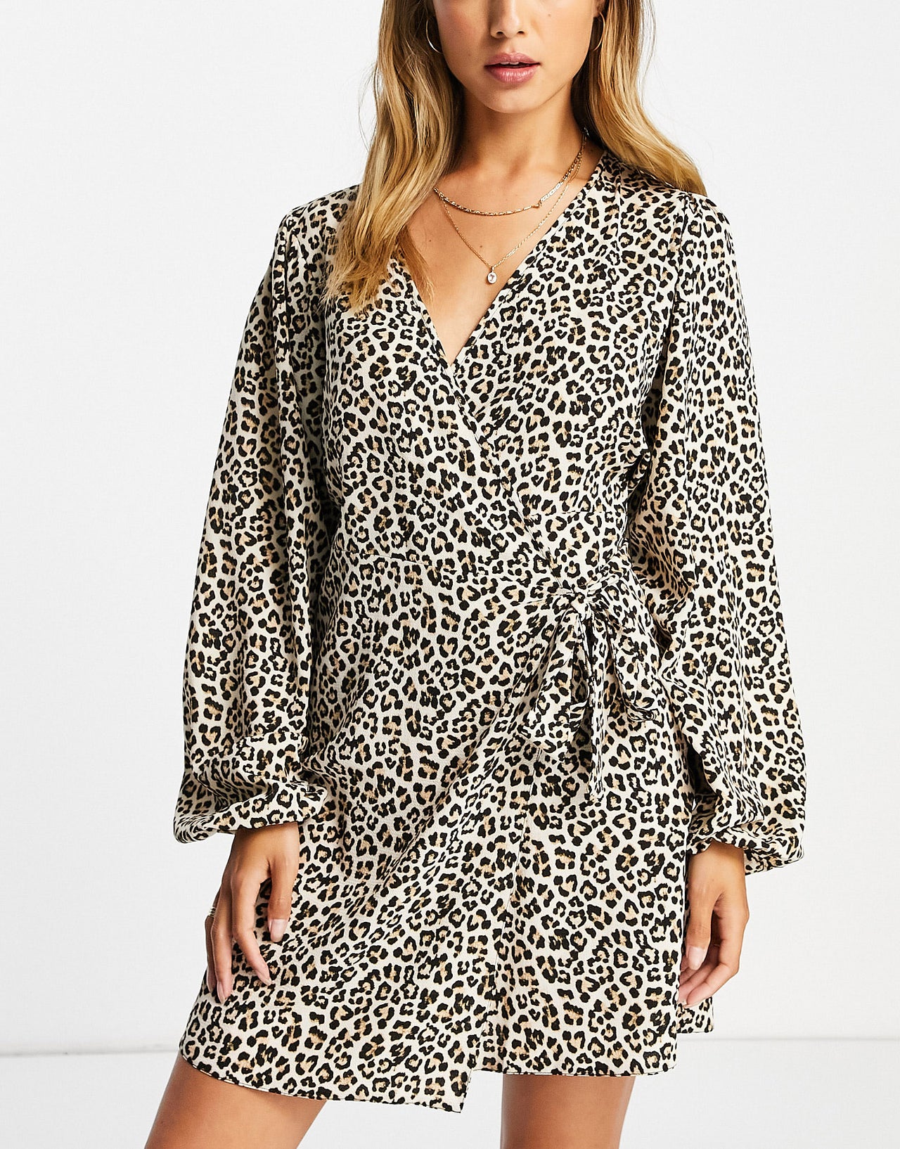 ASOS DESIGN wrap mini tea dress in animal
