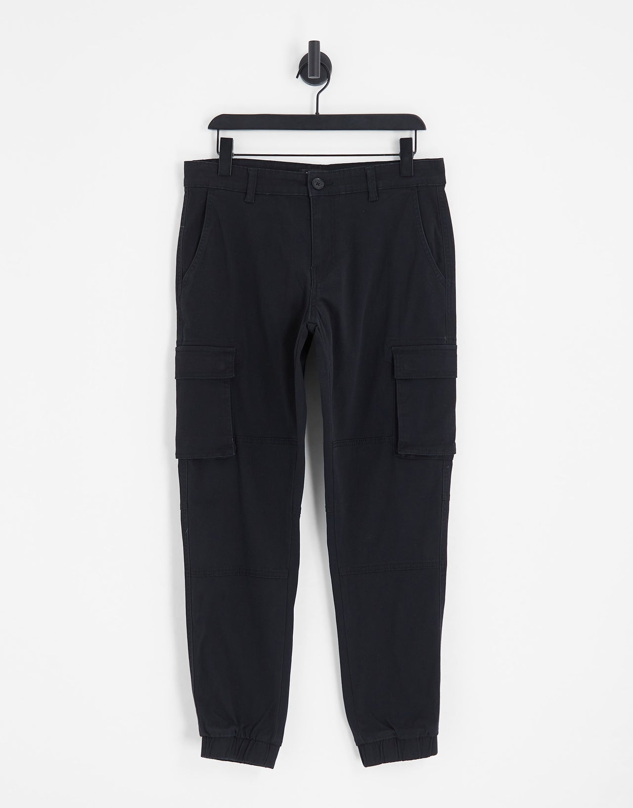 ONLY & SONS tapered fit cuffed cargo trousers in black
