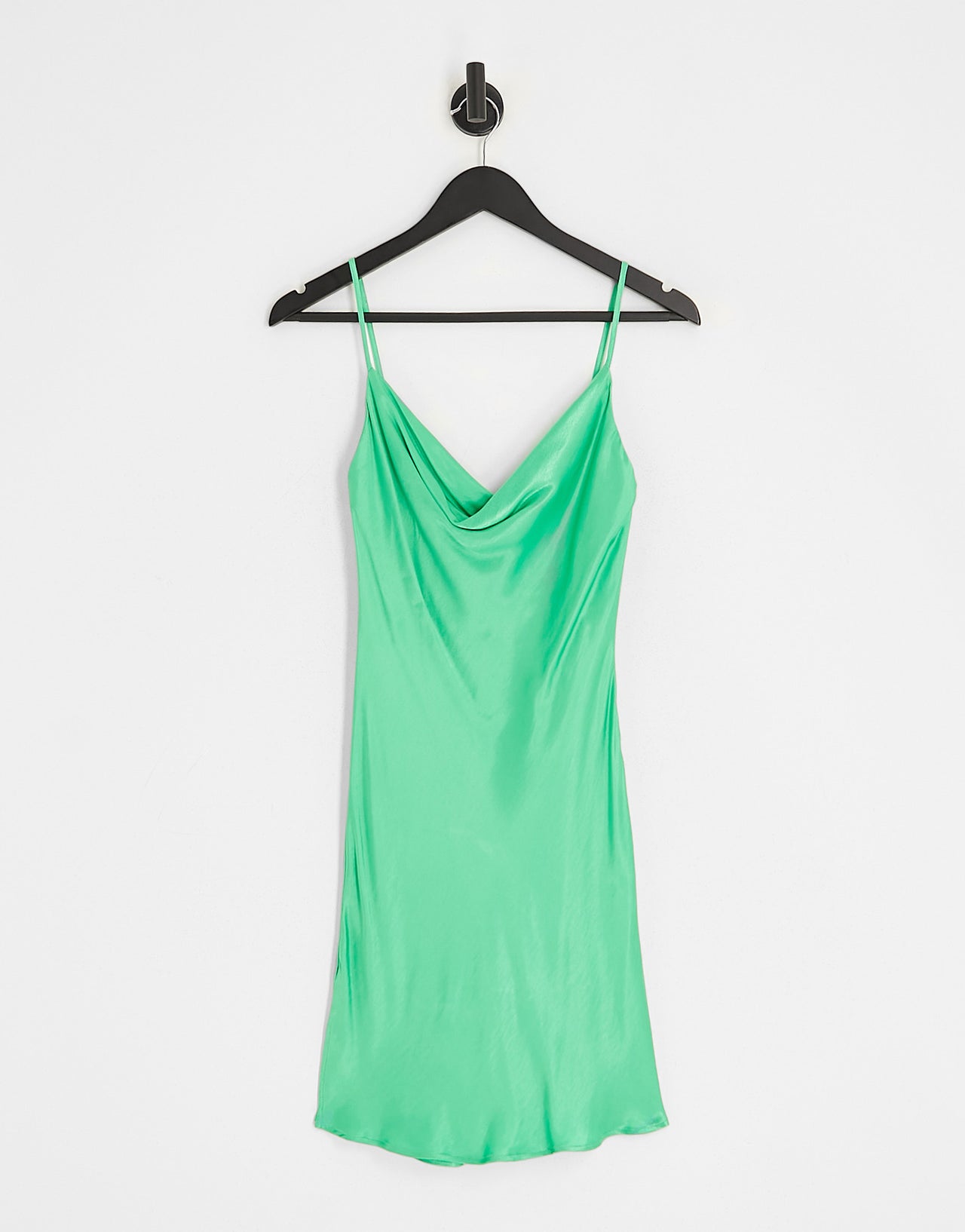 Bershka cowl neck satin mini dress in green