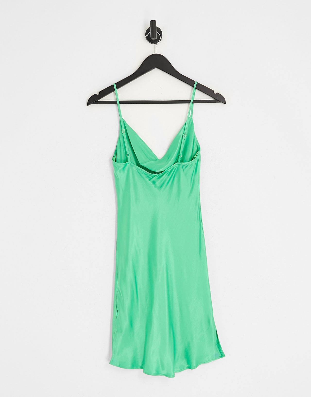 Bershka cowl neck satin mini dress in green