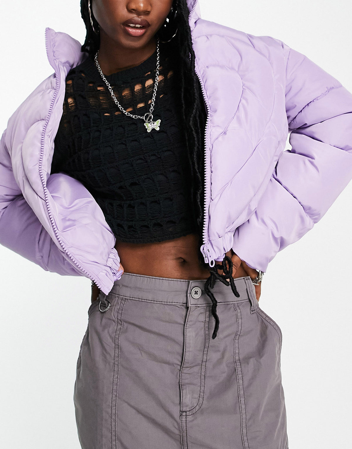 ASOS DESIGN heart shaped puffer jacket in lilac