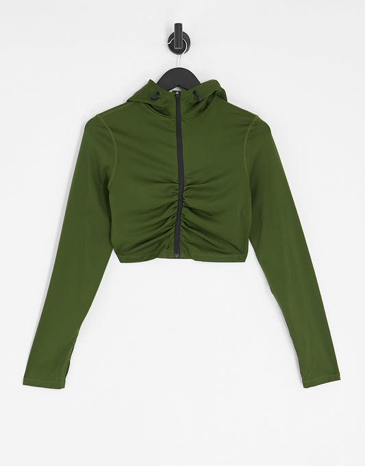 HIIT crop zip through jacket with  in khaki