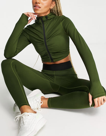 HIIT crop zip through jacket with  in khaki