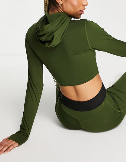 HIIT crop zip through jacket with  in khaki