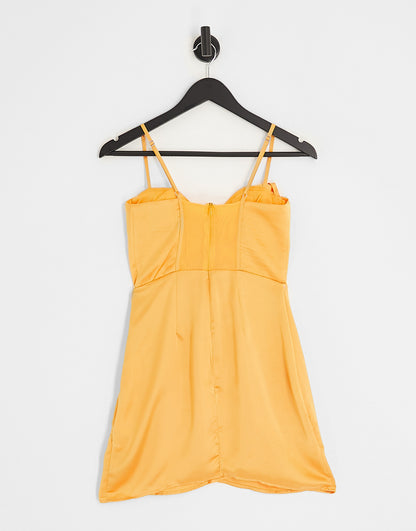 Bershka corset detail satin mini dress in soft orange